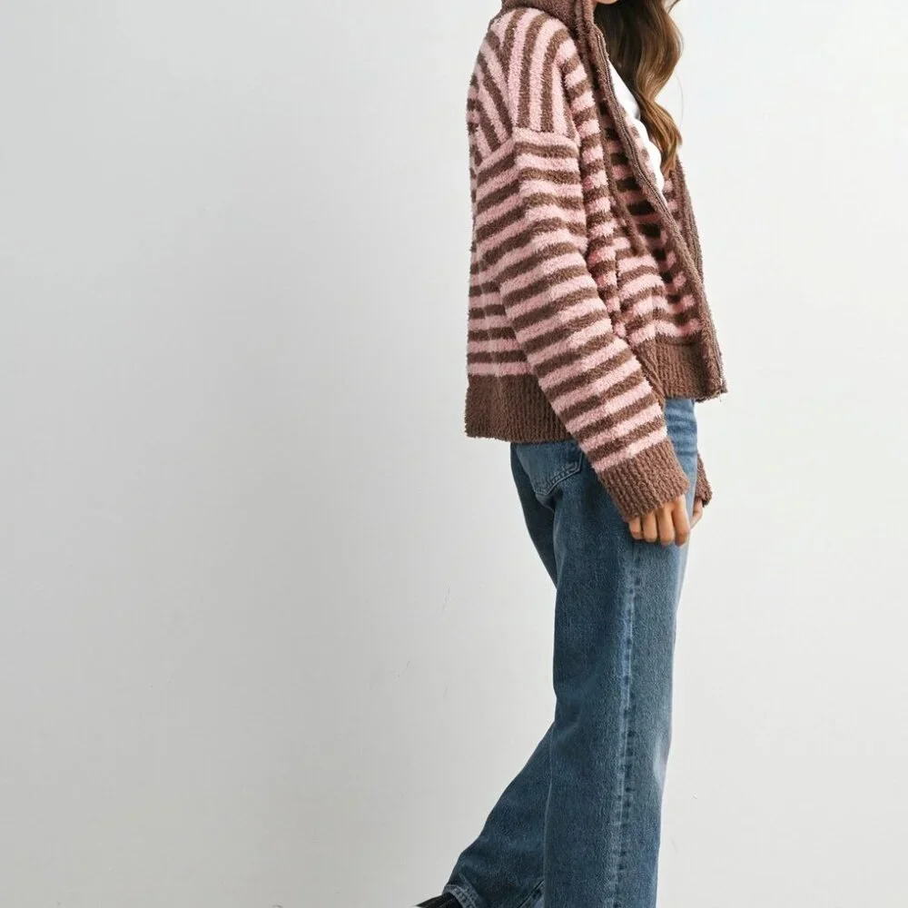 Jayden Striped Zip-Up Hooded Cardigan | Women's Fall & Winter Jacket | Striped - Picture 3 of 13